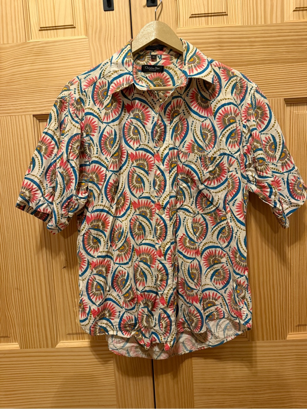 Vintage Christian Dior Men’s Short-Sleeve Printed Button-Up Shirt - 0238